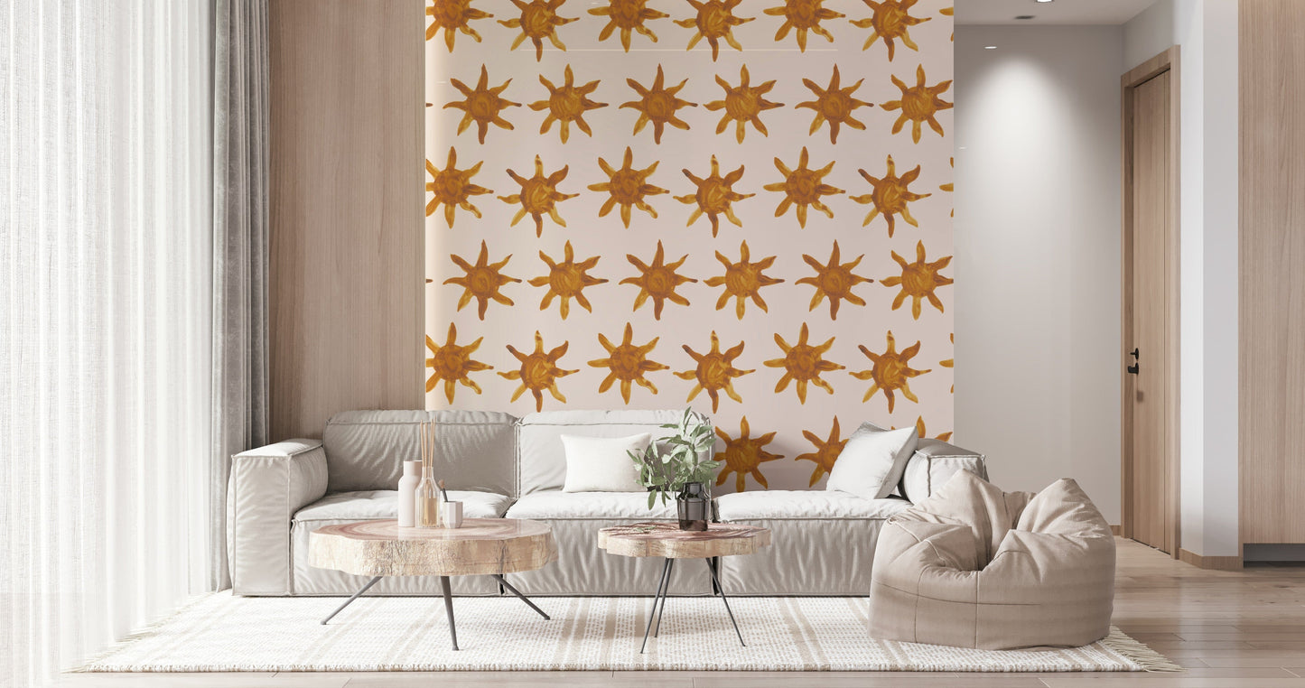 Radiant brushstroke mural inspired by sunlight and warm color palettes.