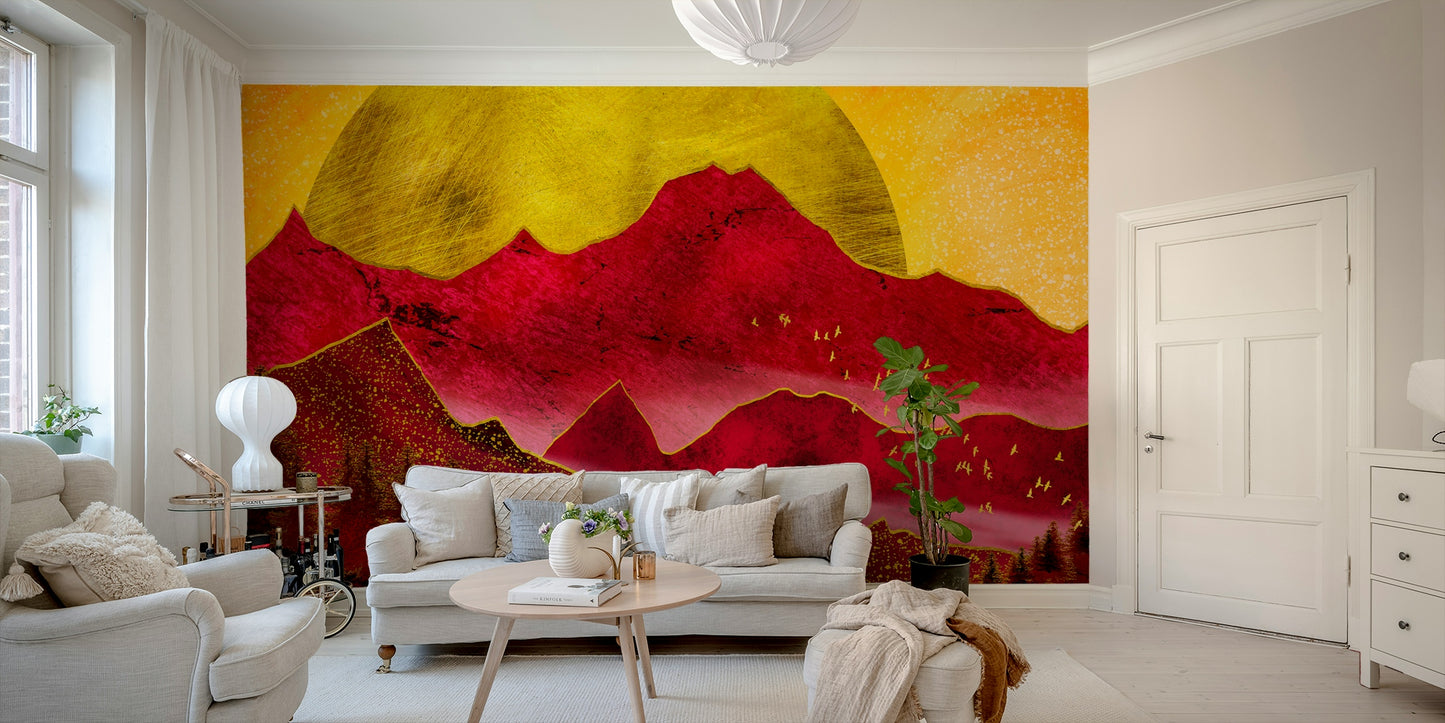Golden hour captured in mountain wallpaper with red rock formations

