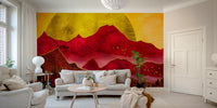 Golden hour captured in mountain wallpaper with red rock formations

