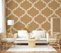 Warm tan wallpaper with classic ogee design