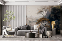 Nature-inspired mural showcasing majestic golden trees in a peaceful, dreamlike landscape.