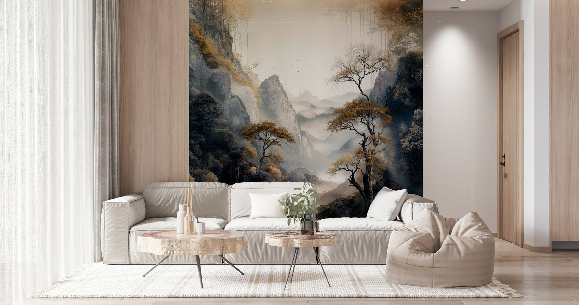 Elegant wall mural with shimmering golden foliage creating a serene and luxurious atmosphere.