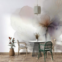 Entryway accent wall mural, leafy botanicals with subtle gold vein color