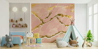 Golden Veins Blush Marble Wall Mural – Luxurious abstract marble design with soft blush tones accented by shimmering gold veins.