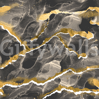 Golden Veins Charcoal Marble wallpaper mural close-up showing the pattern of dark grey marble with gold veins