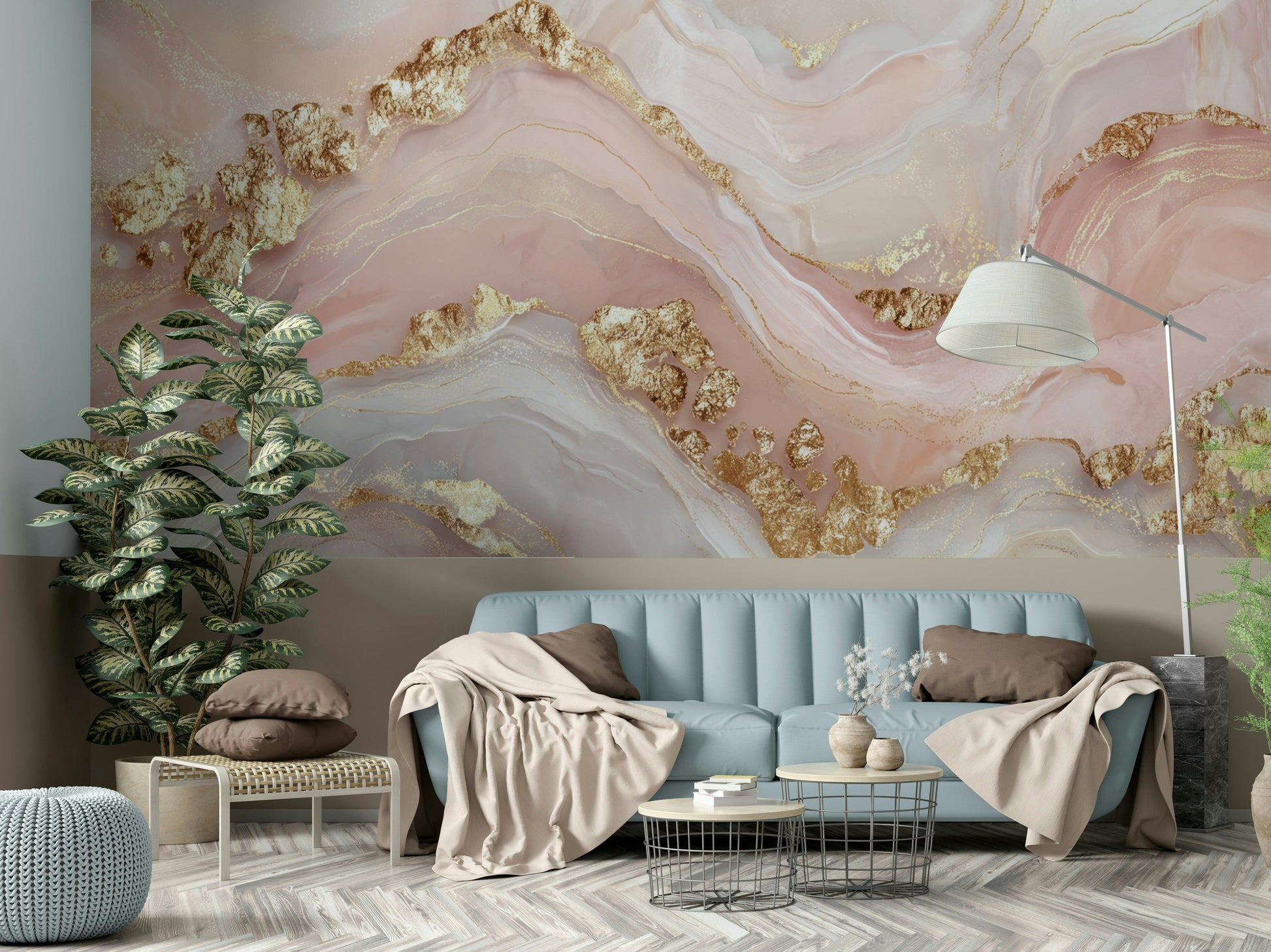 The mural has a modern, chic feel.

