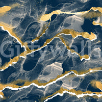 Golden Veins Navy Marble wallpaper mural close-up showing the pattern detail of navy-blue marble with gold and white veins