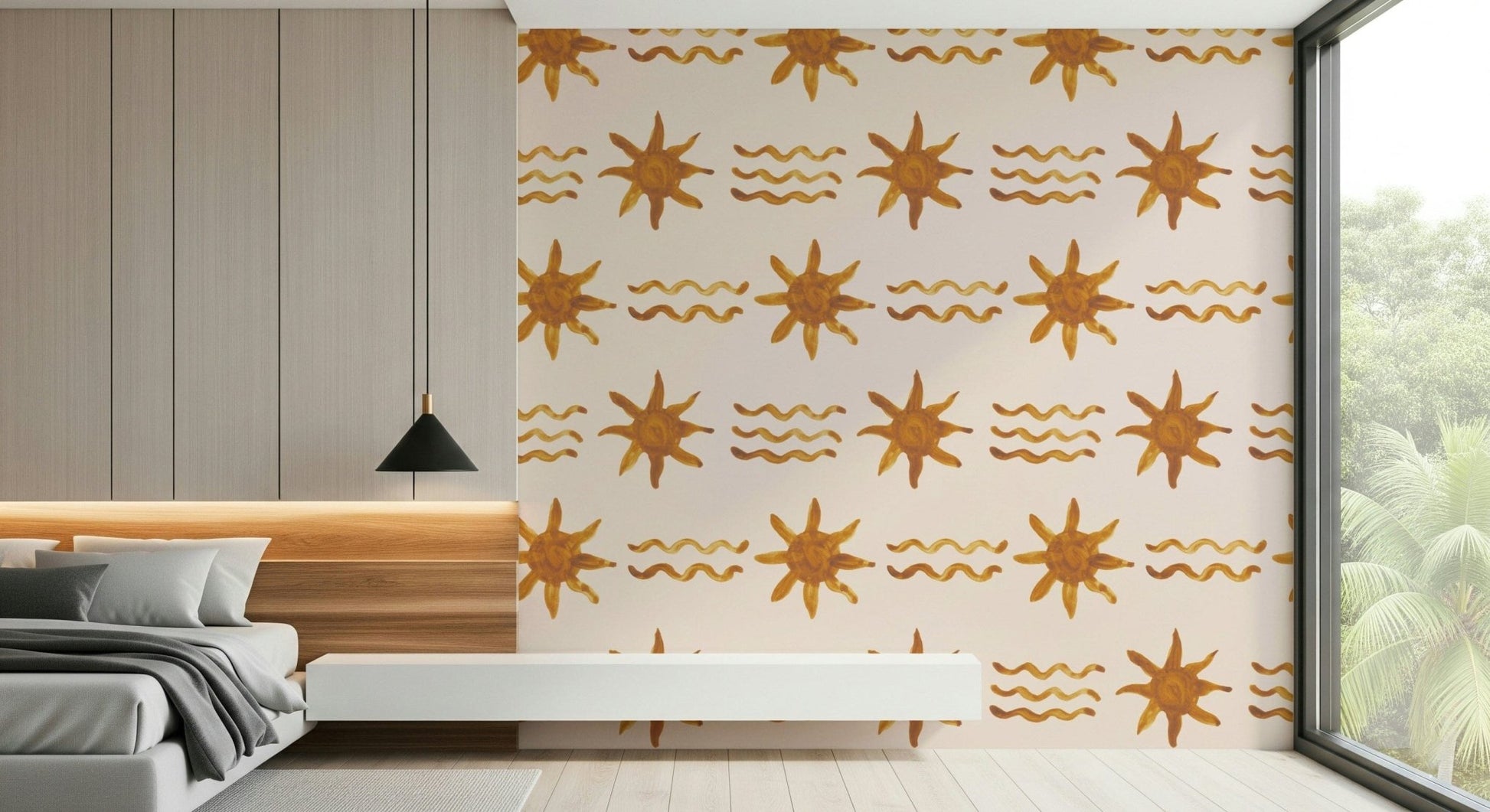 Warm golden waves wallpaper with a minimalist, glowing sun element.