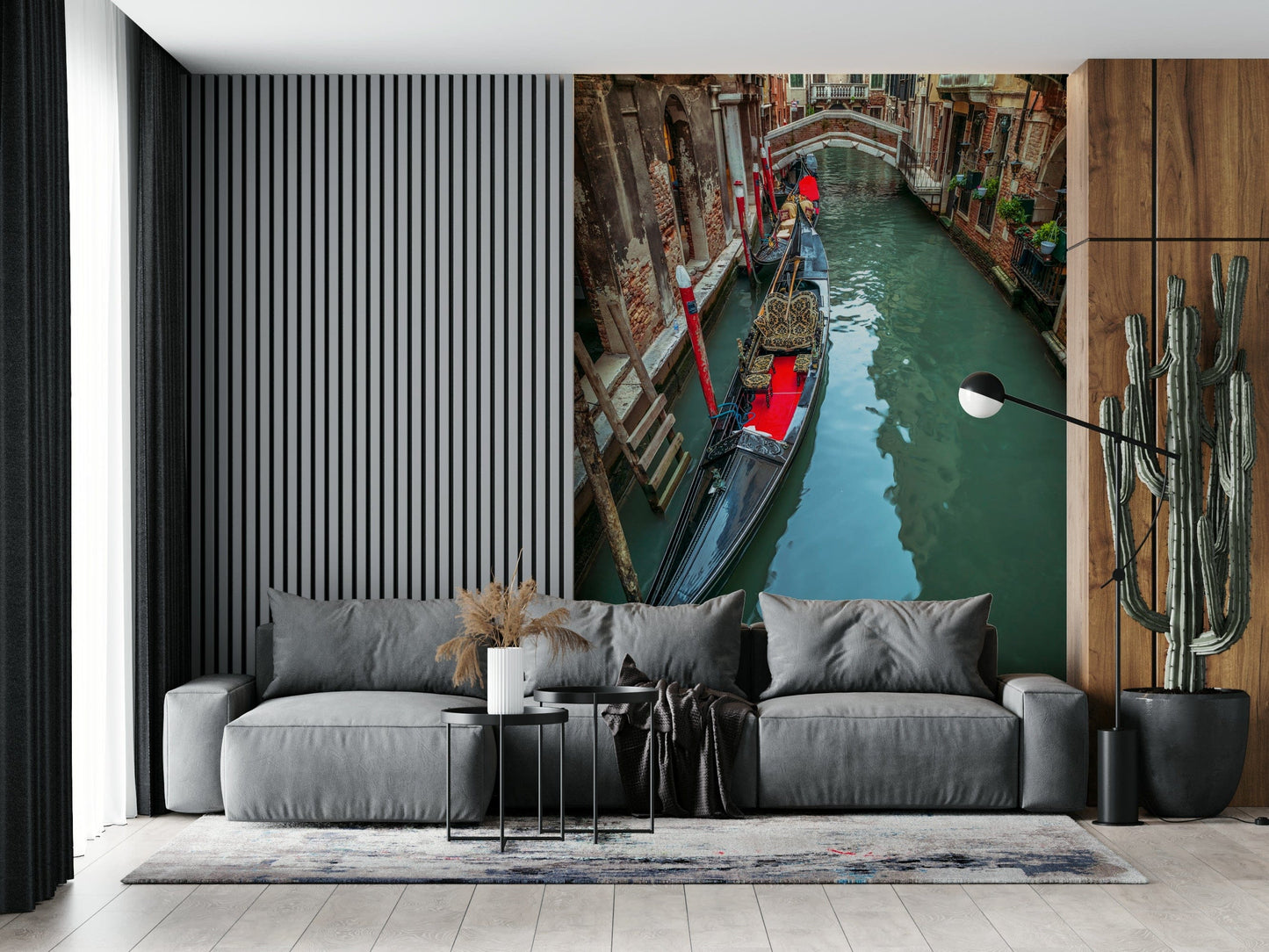Gondola Dream print, boat moored along ancient brick walls mural.