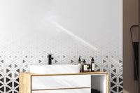 Contemporary  restroom wall mural with overlapping transparent polygon layers.