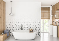 Industrial style wallpaper mural with weathered copper geometric shapes.