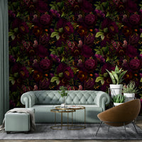 Dark moody florals wallpaper with grandmillennial charm

