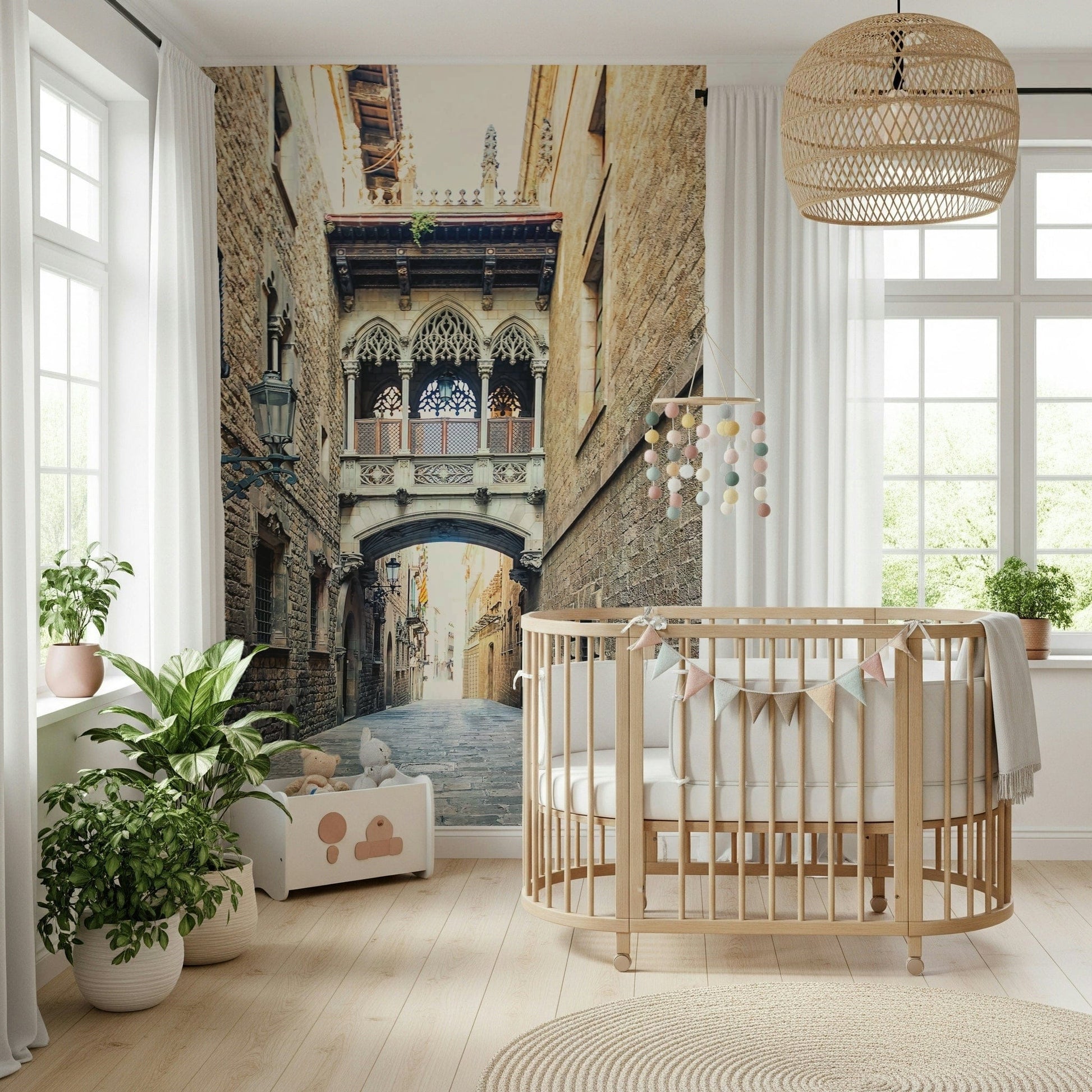 Gothic Quarter Archway wallpaper mural stone passage wall covering.