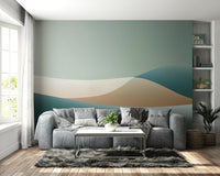 Pastel ombré horizon wall mural in pink, teal, lavender

