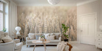 A wall mural with a wood grain pattern.

