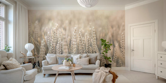 A wall mural with a wood grain pattern.

