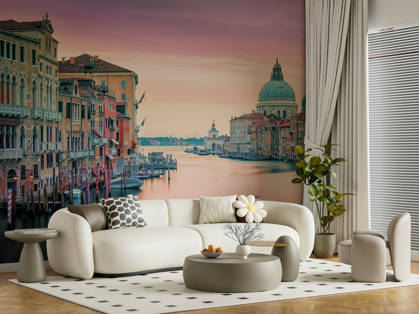 Atmospheric Canal Dream Venice mural gentle pastel colors.
