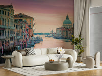Atmospheric Canal Dream Venice mural gentle pastel colors.