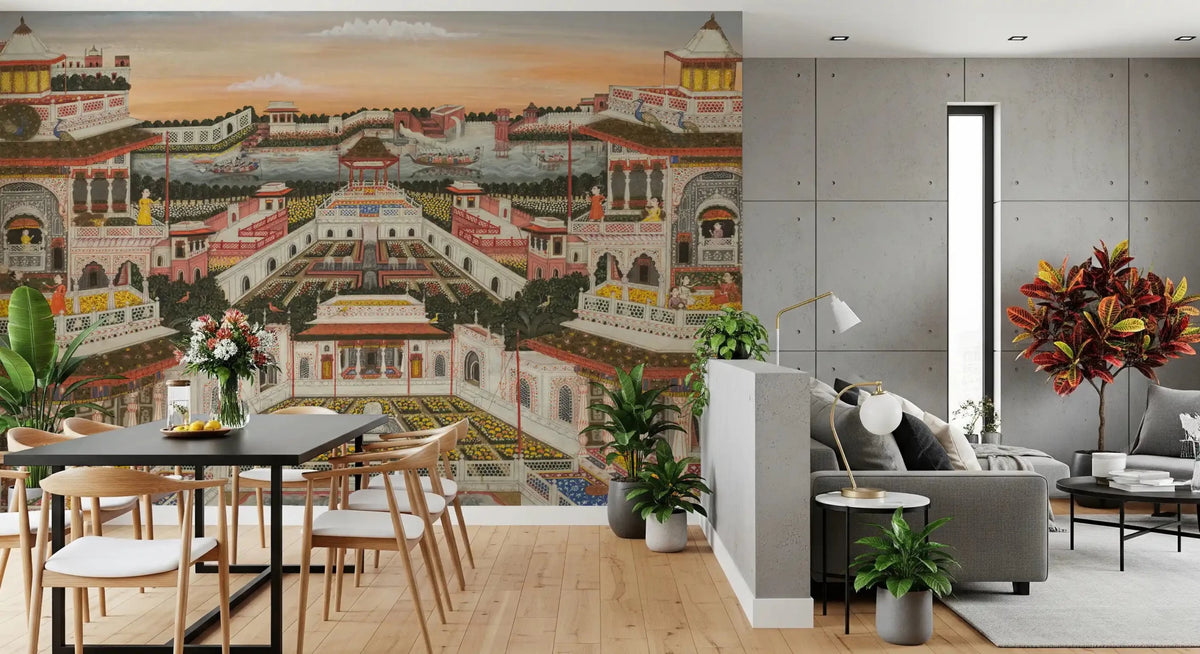 Grand Indian Palace wall mural in living room with royal gardens