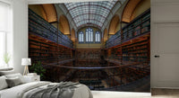 Ornate Library Interior Wall Mural – Detailed mural capturing classical library grandeur with high shelves and intricate design.