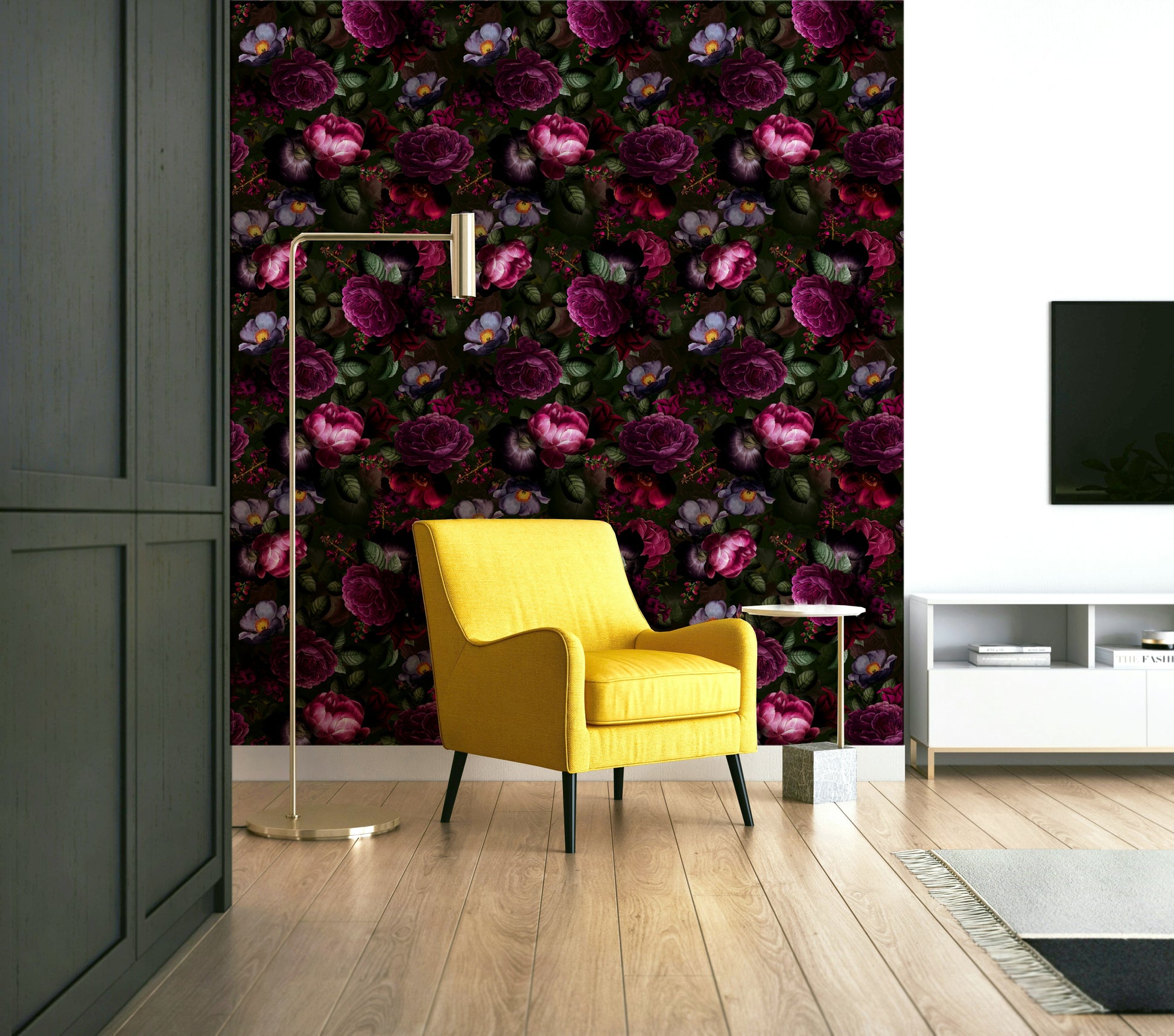 Vintage gothic floral wallpaper with moody, bold peony designs.

