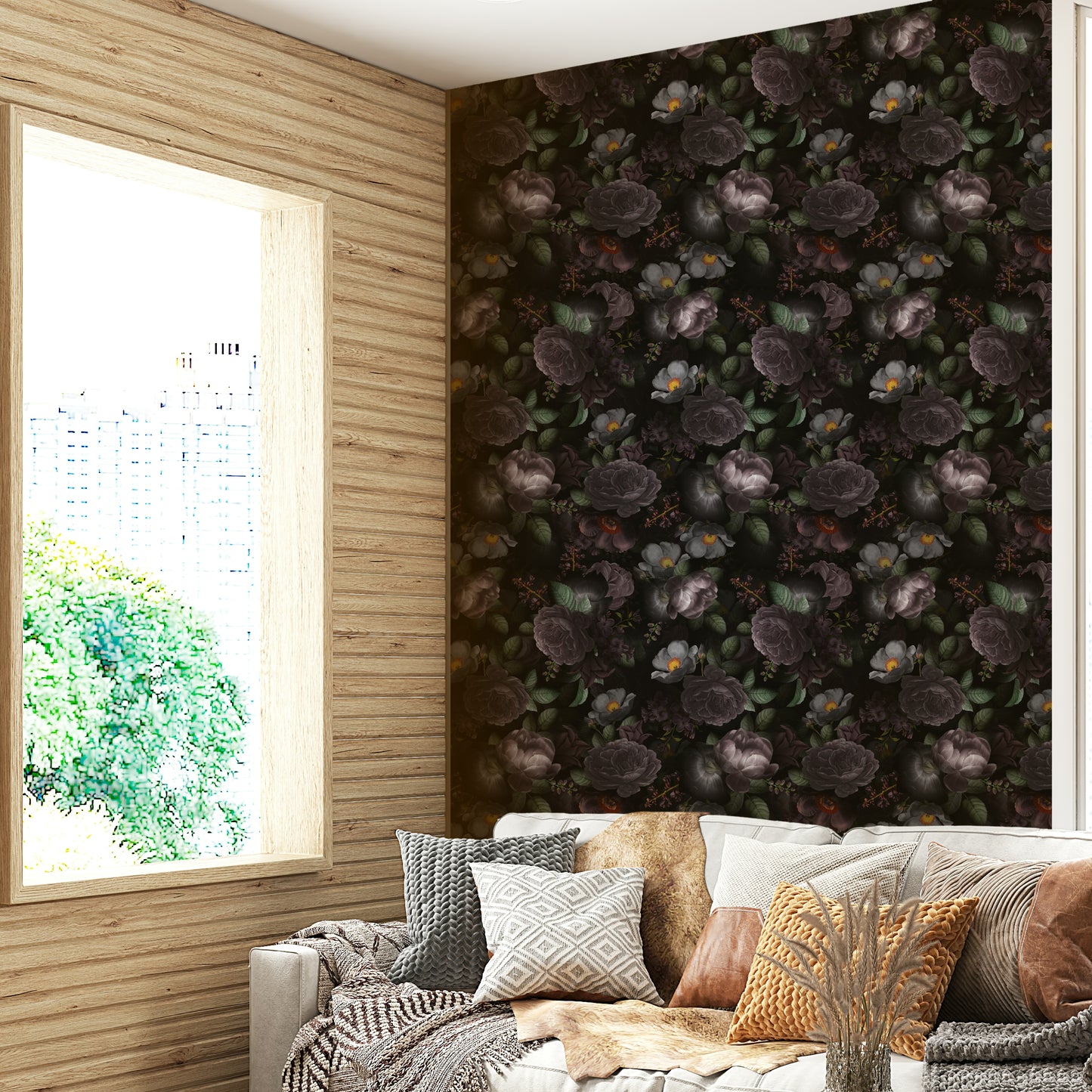 Deep floral wallpaper with intricate Gothic detailing for walls

