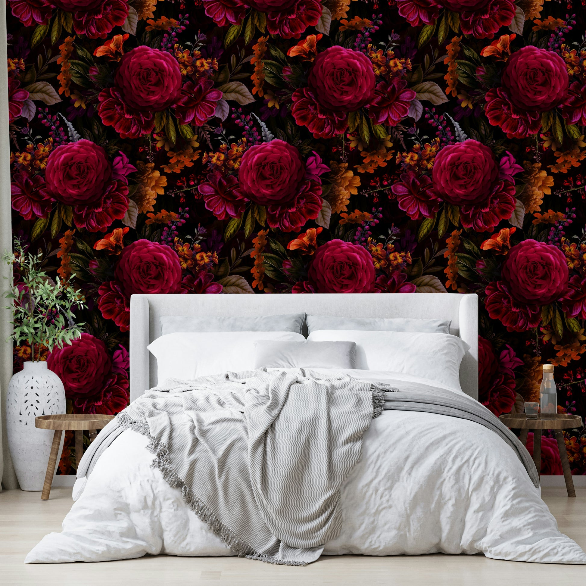Gothic floral wallpaper featuring intricate vintage-style patterns

