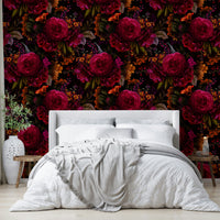 Gothic floral wallpaper featuring intricate vintage-style patterns

