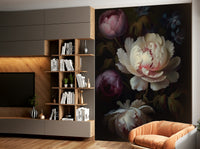 Dramatic floral wall mural with heritage gothic design.

