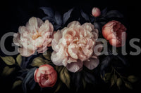 Vintage dark peony wall mural adding dramatic glamour to walls.

