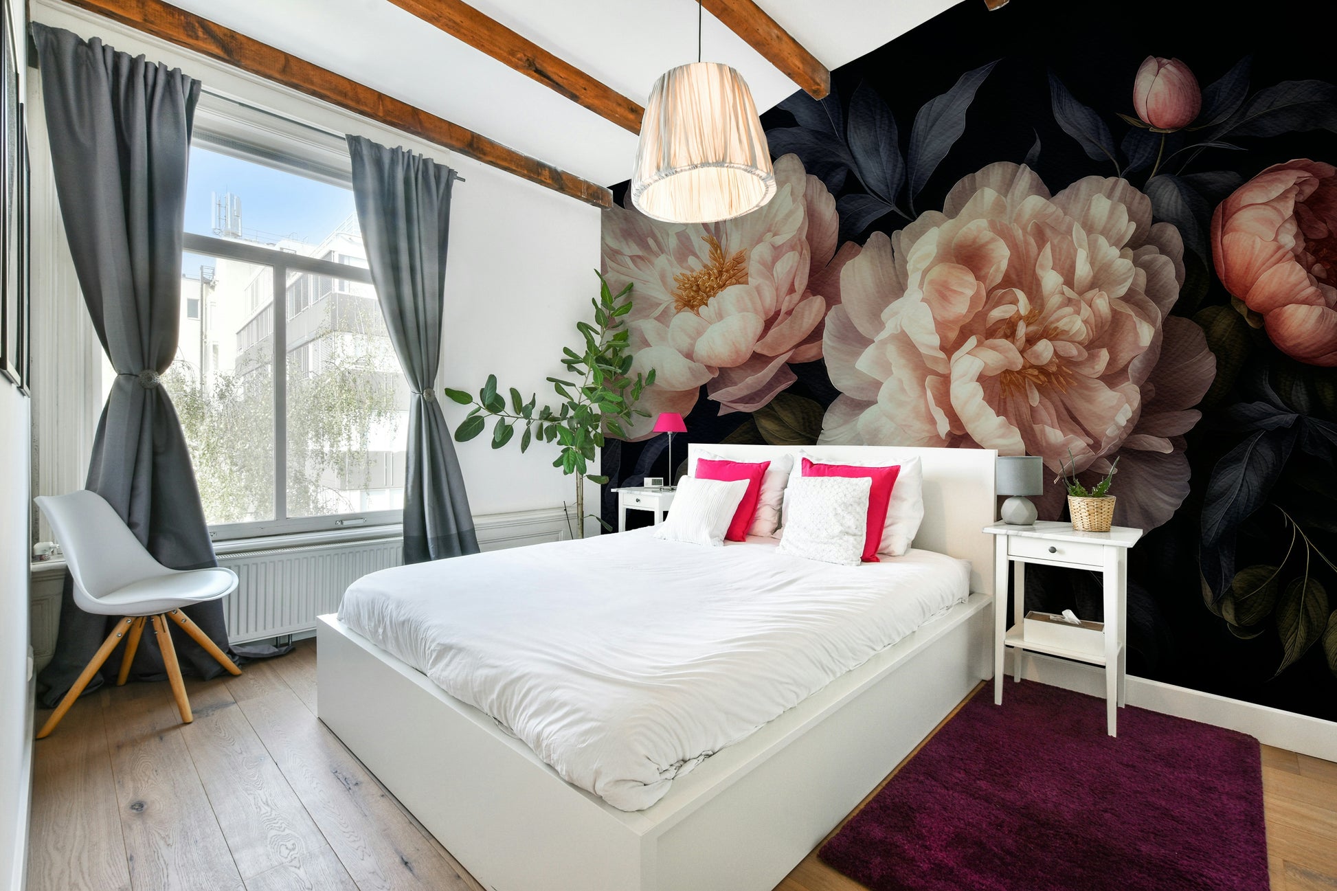 Elegant gothic peony wall mural for a moody, sophisticated space.

