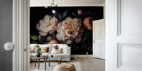 Grandmillennial dark peony floral wall mural for dramatic style.

