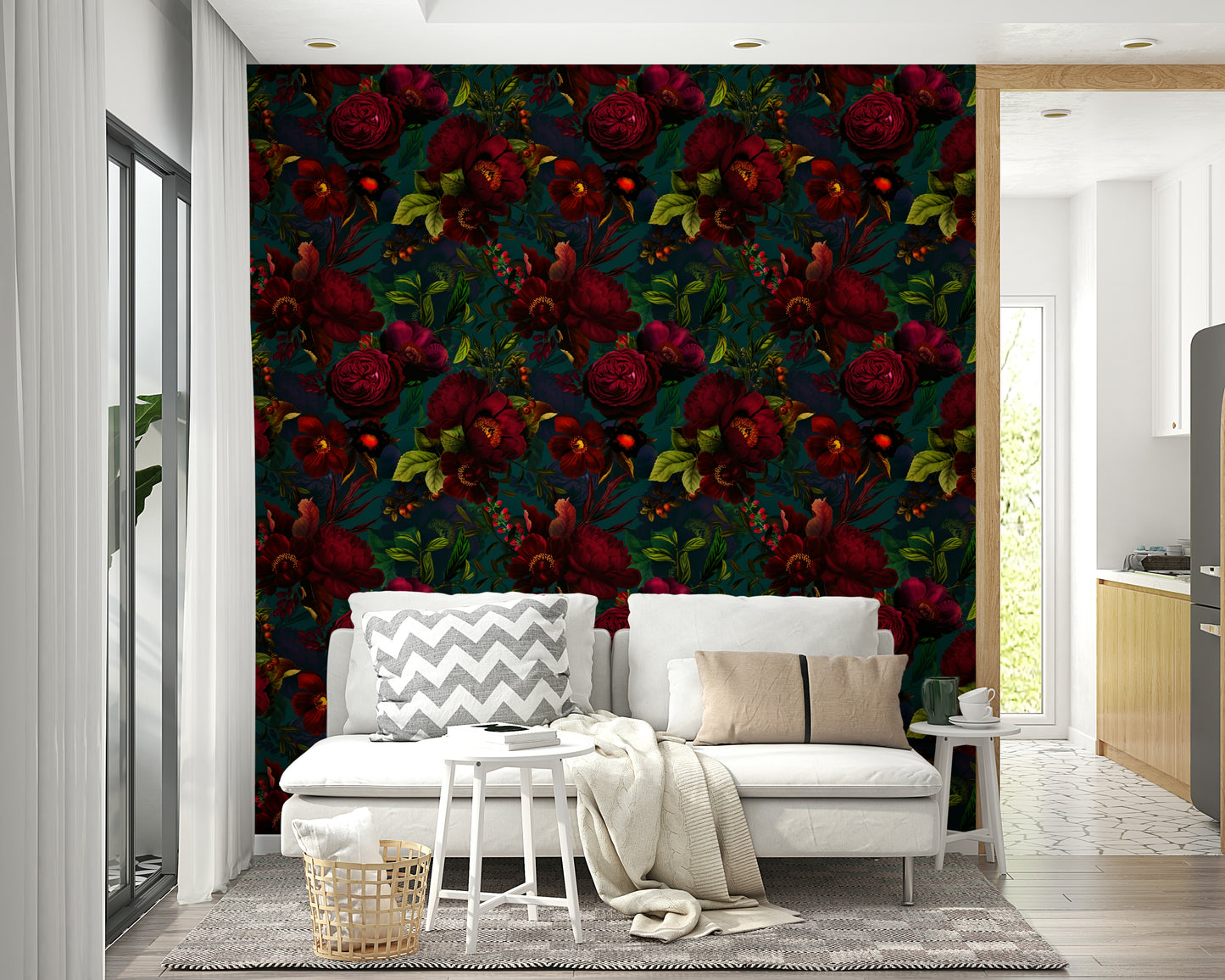 Dark floral wallpaper for a heritage-inspired room style

