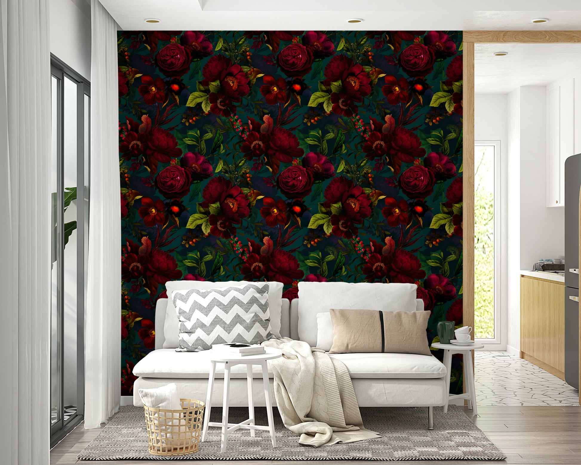 Dark floral wallpaper for a heritage-inspired room style

