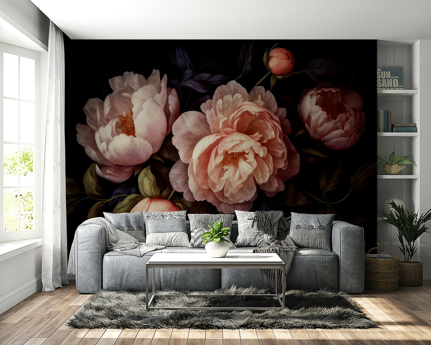 Timeless vintage gothic peony floral wall mural with dramatic flair.

