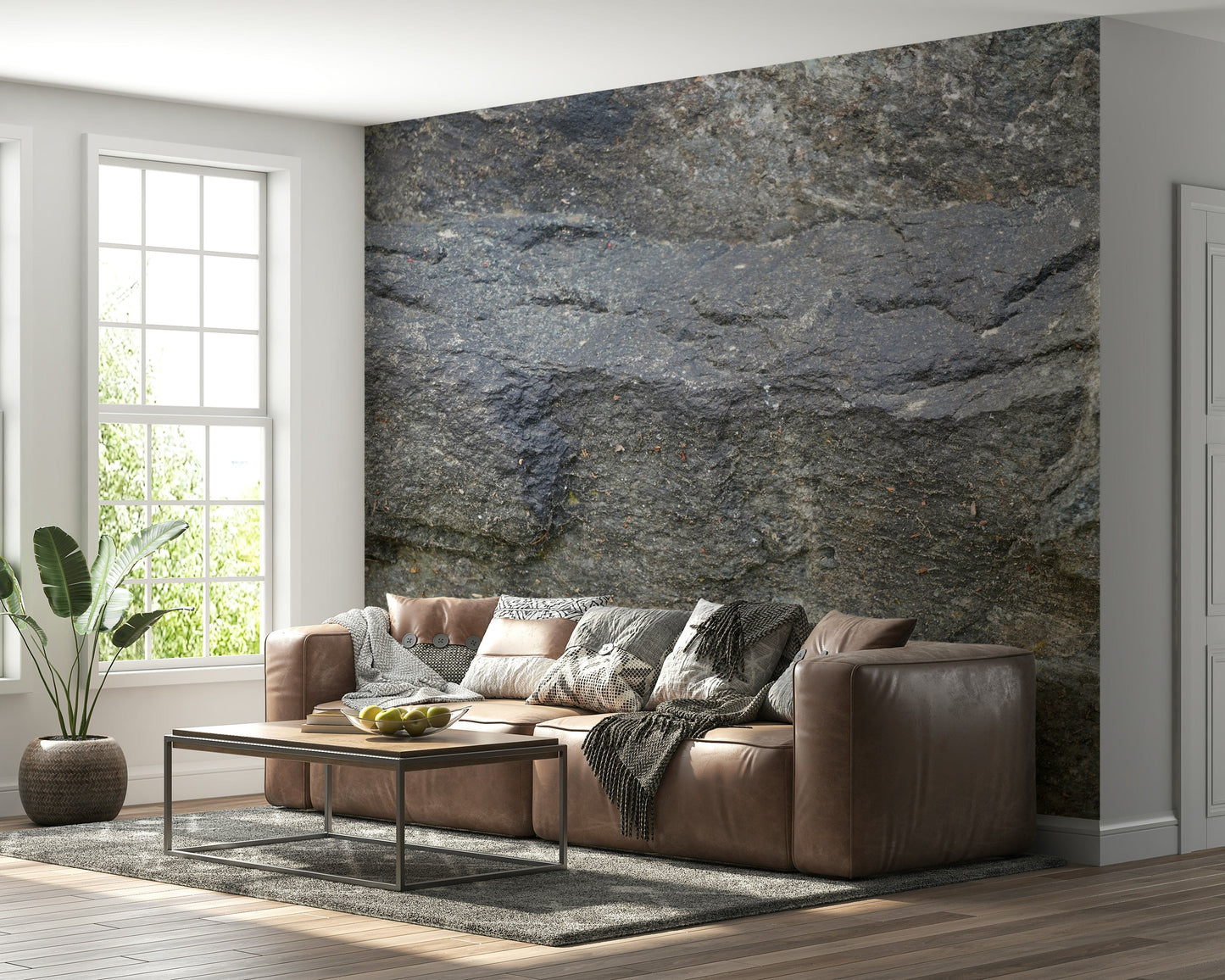 Decorative mural featuring smooth stone patterns resembling natural granite surfaces.