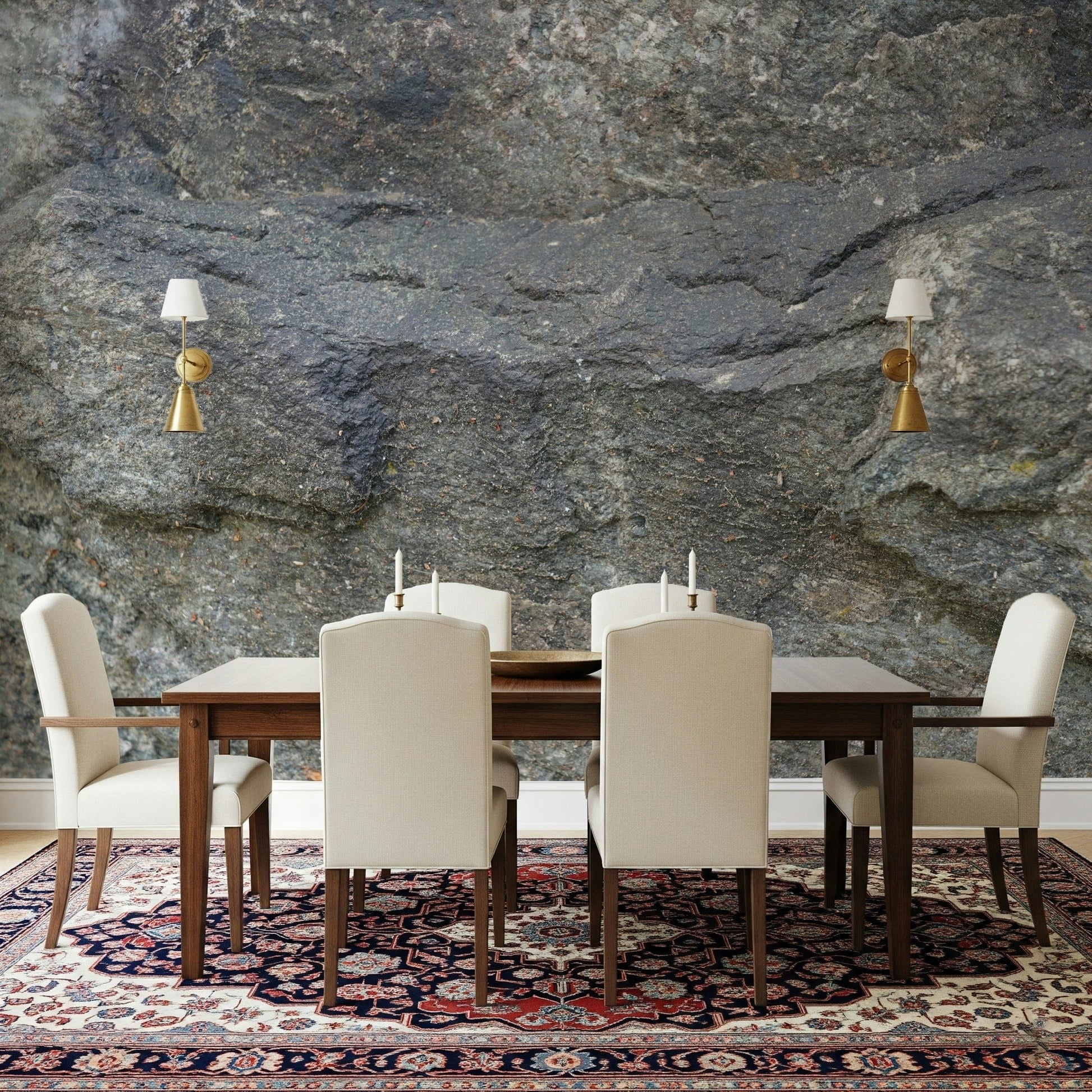 Wall mural with polished granite textures in natural gray, white, and black hues.