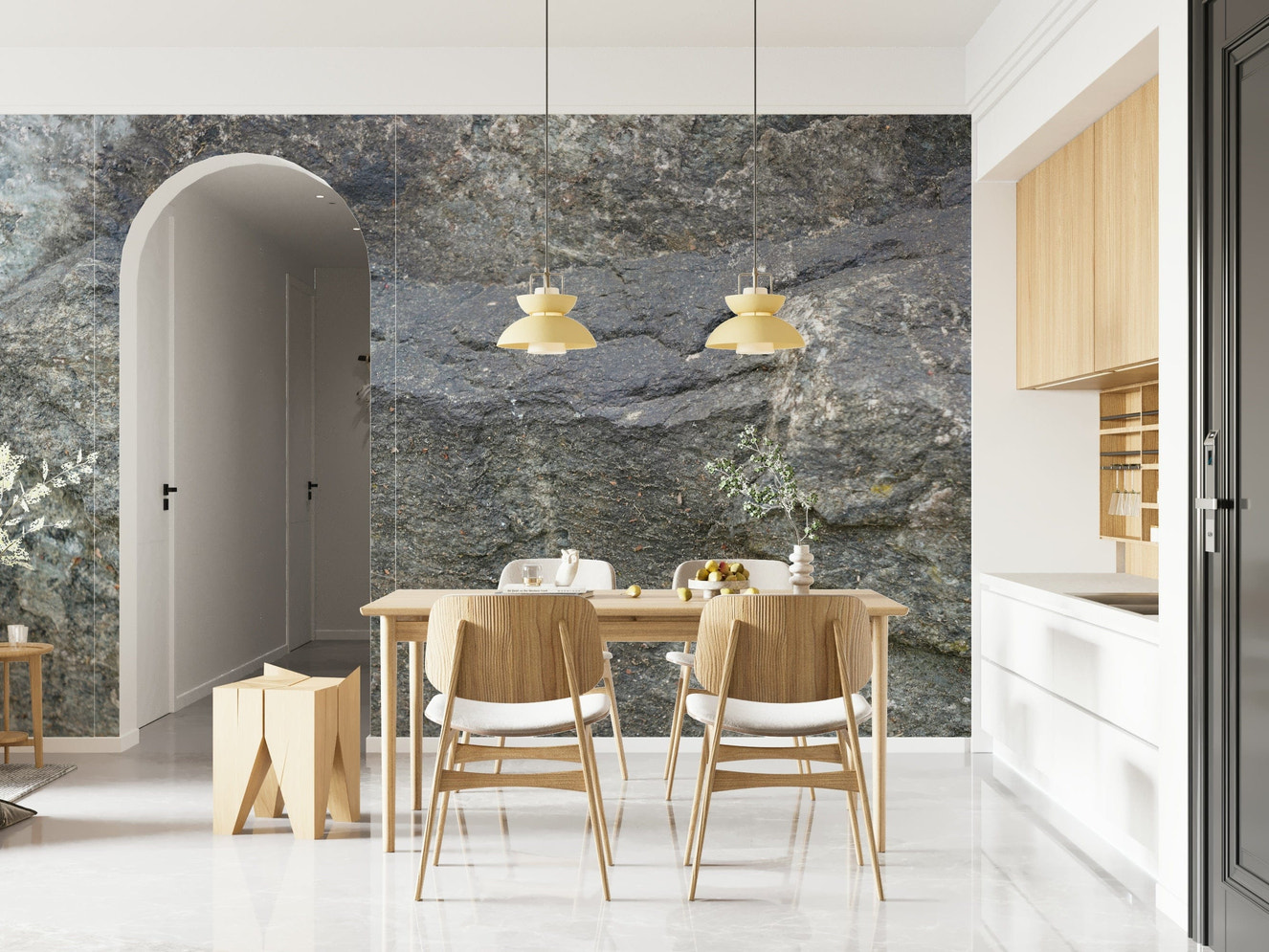 Decorative wall mural showcasing natural granite textures for a sleek, modern look.
