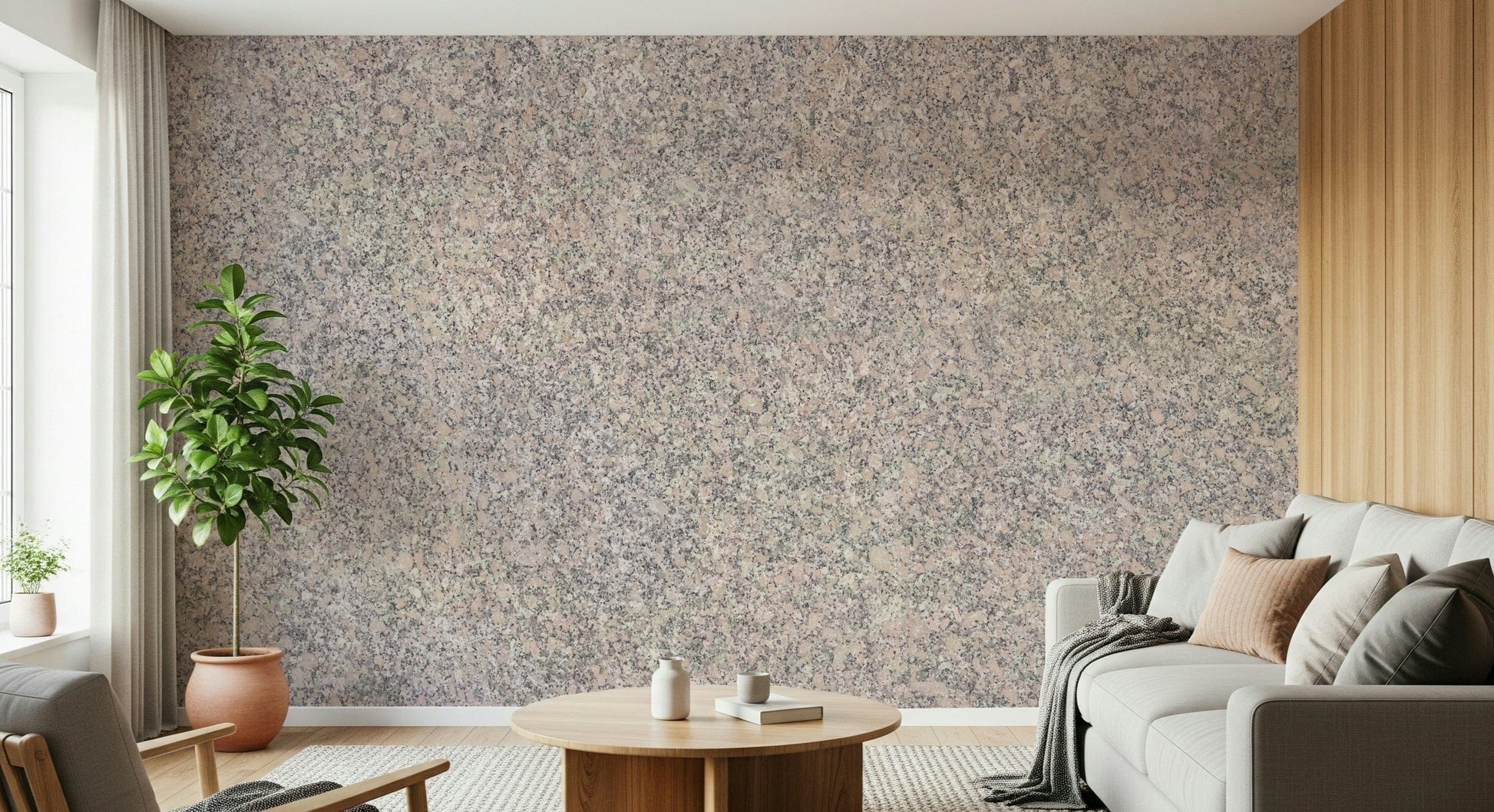 Textured stone wall art creating depth and a calming aesthetic
