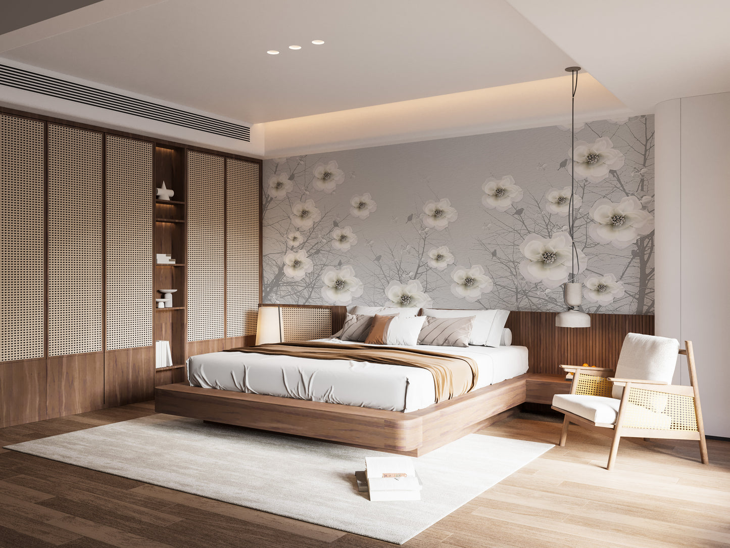 Gray 3D Flowers Wallpaper Murals - Giffywalls