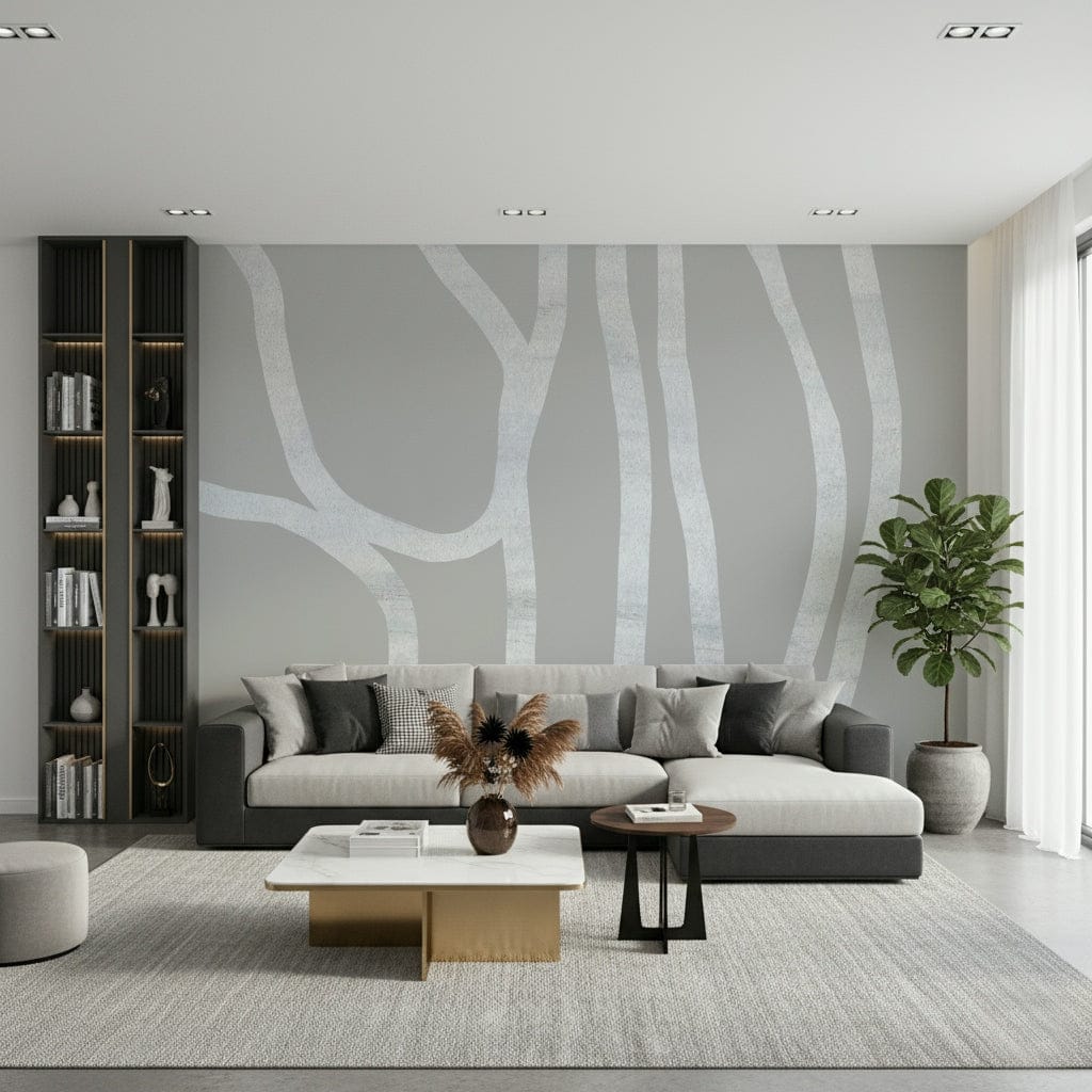 A graceful subtle pattern wall mural in cool, gray tones.