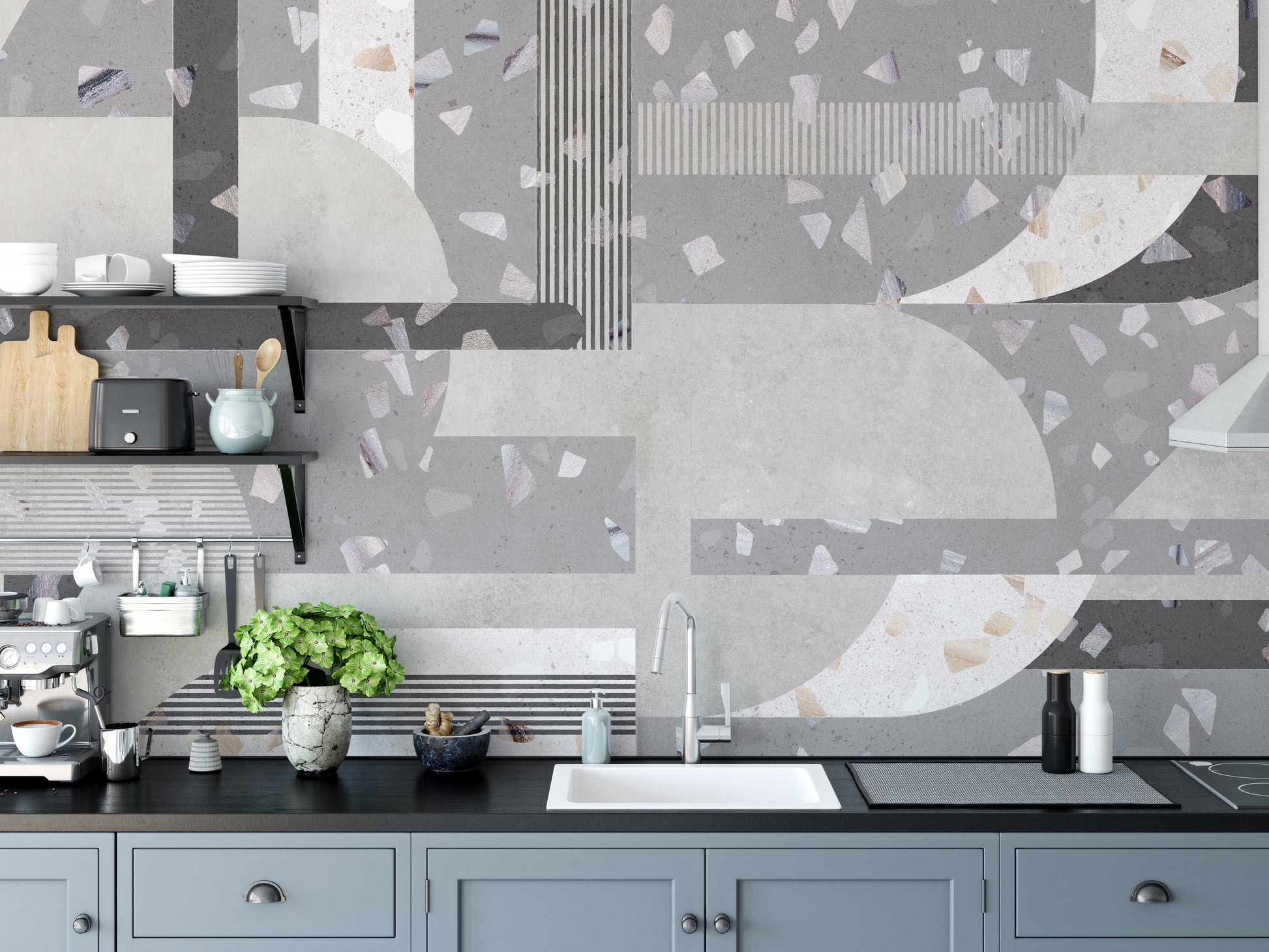 Gray Cement terrazzo tile wallpaper mural - Giffywalls