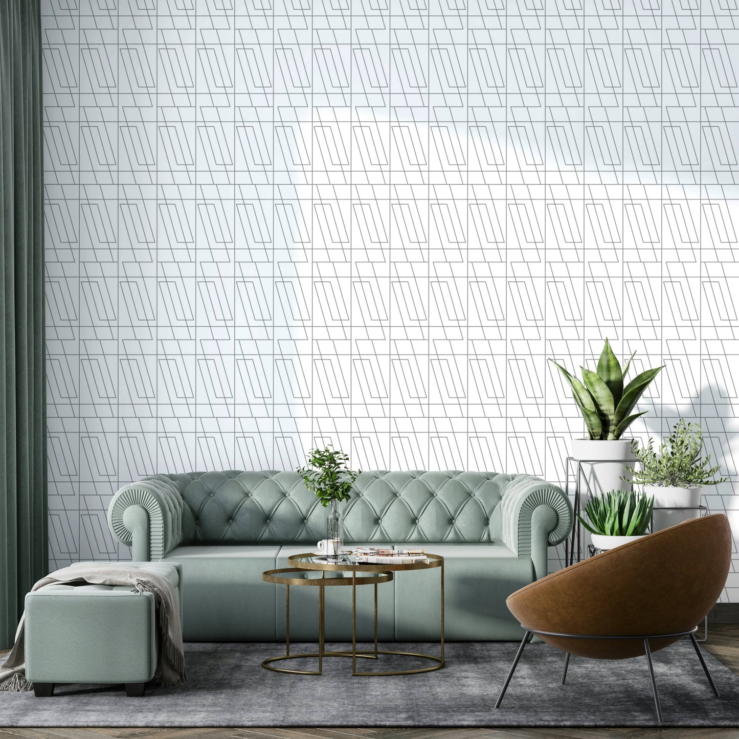 Geometric Outline Rhythm Wallpaper on a living room wall

