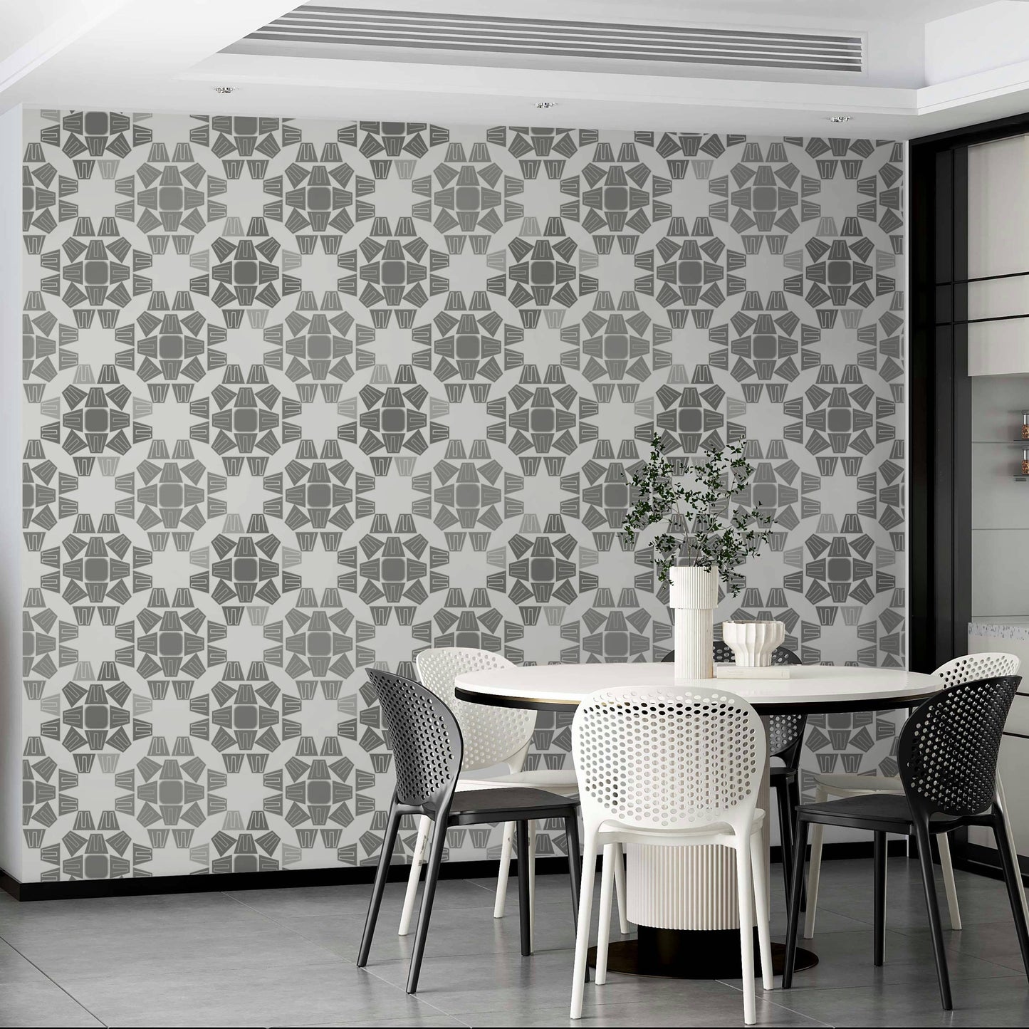 A calming serene gray wallpaper mural that defines a space.

