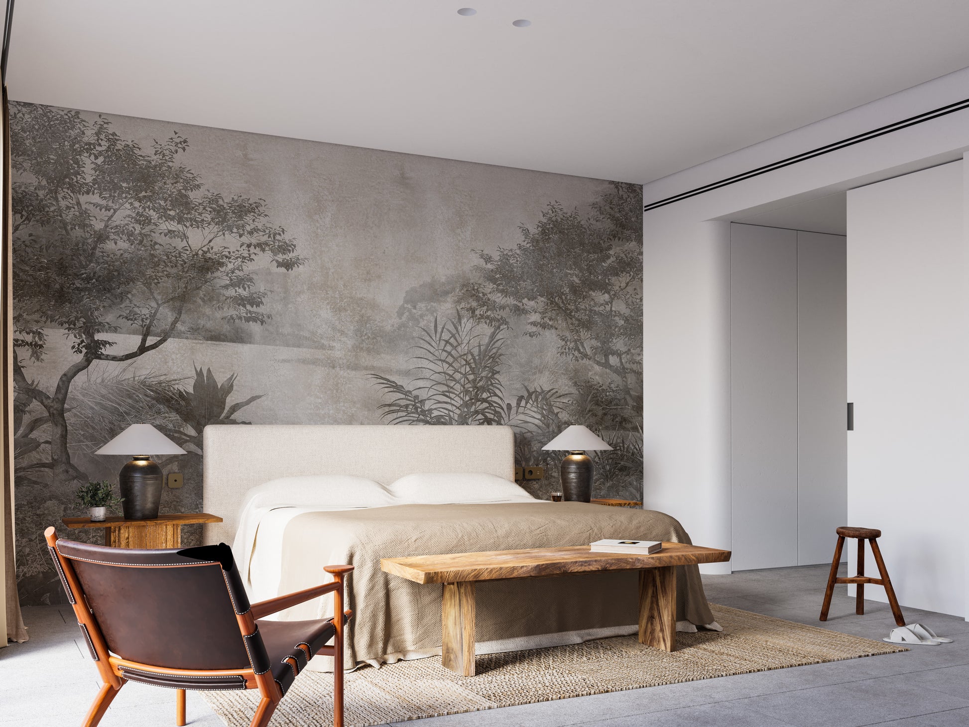 Gray Vintage Palm Tree Wallpaper Mural - Giffywalls