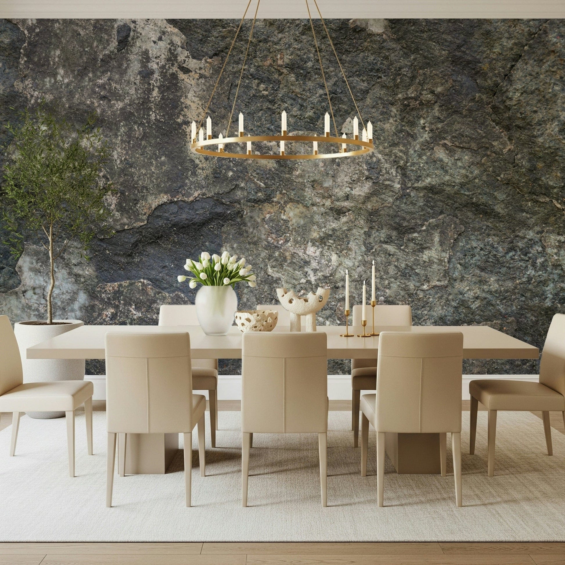  Texture wall mural, natural stone look with earthy tones for feature wall