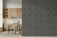Intricate botanical wallpaper, Folk Bird Theme, contemporary gray.