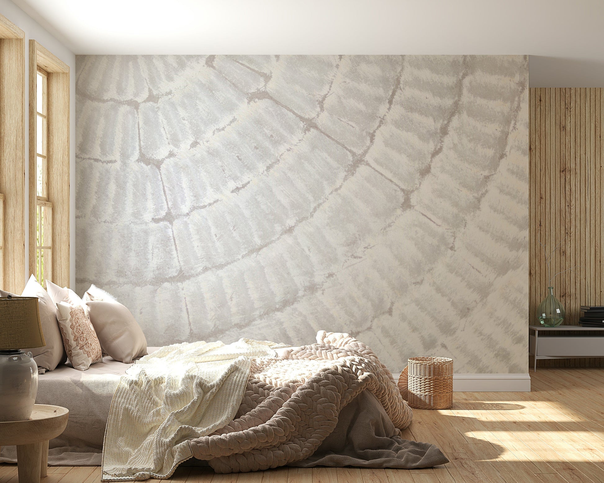 Wall mural blending gentle textures and muted tones for peaceful, elegant interior design.