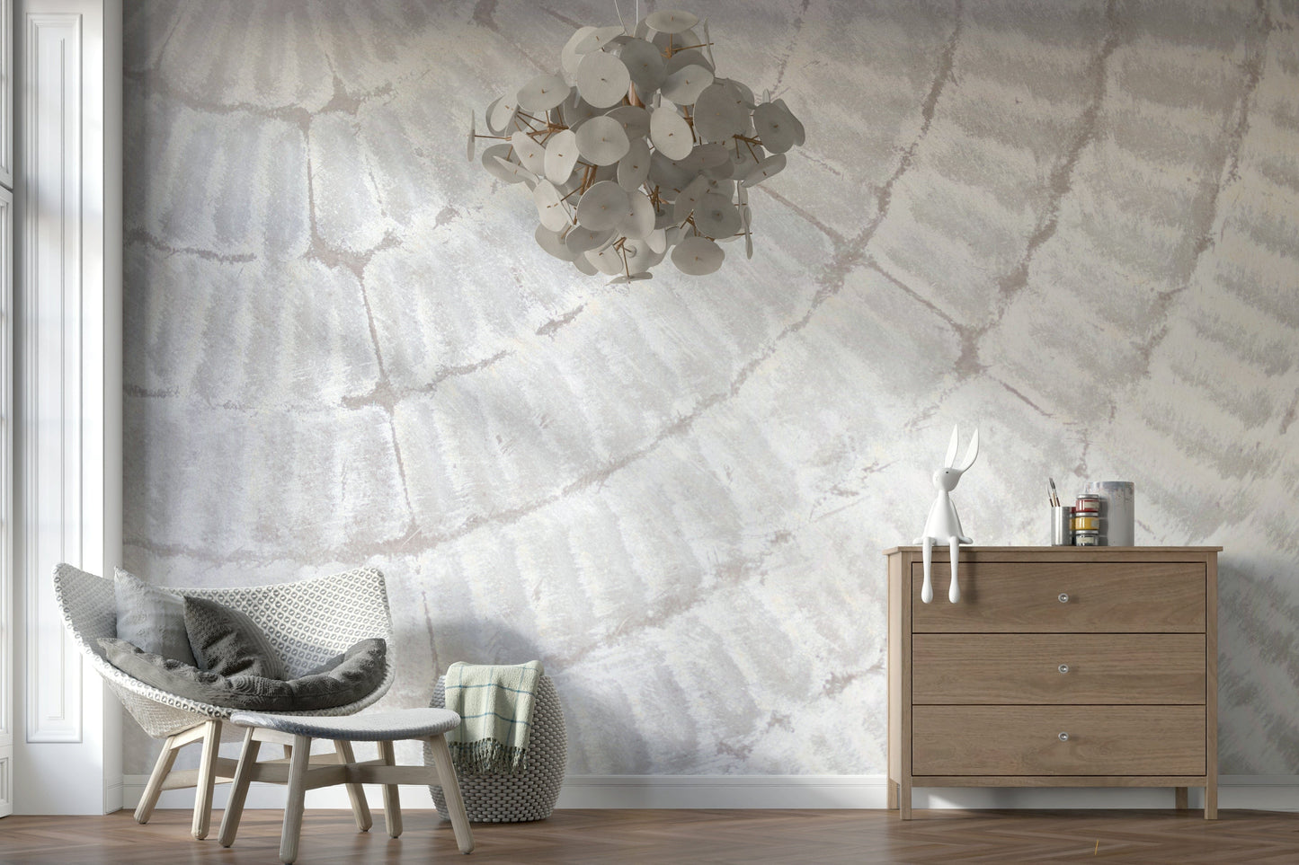 Whispered Texture mural adding subtle depth and tactile interest without overwhelming the space.