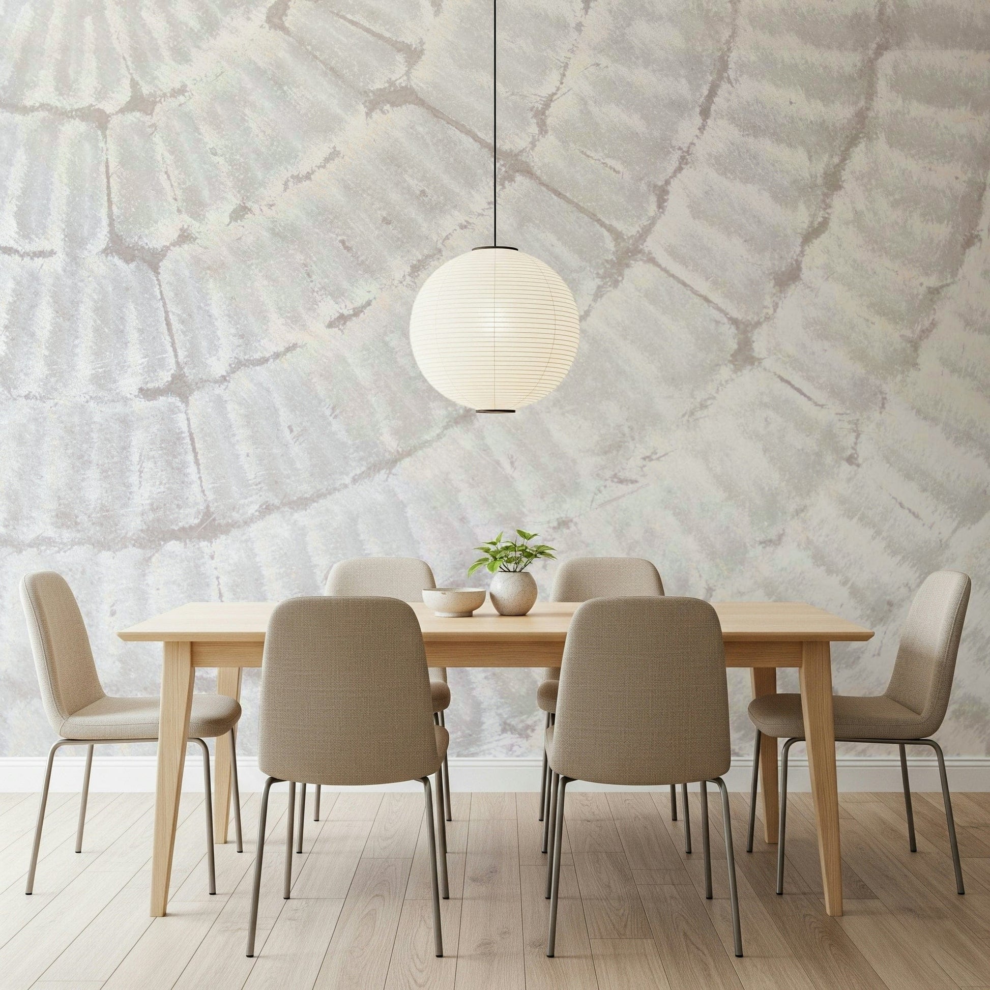 Textured wall mural with gentle, layered patterns creating a serene and sophisticated accent wall.